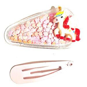 Unicorn Shaker Hair Clip Set Pink Snap Barrettes Rainbow Kawaii Confetti Gift